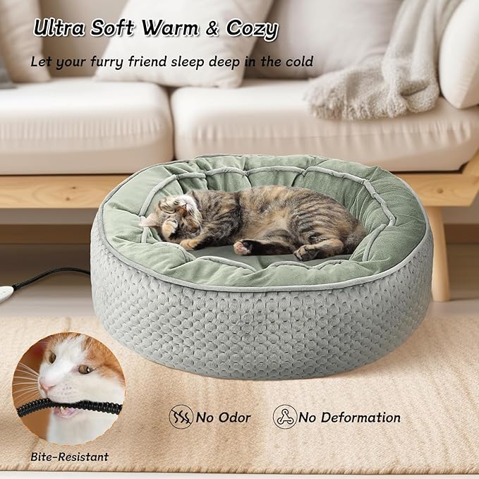 Electric Heated Cat Bed Warmer for Cat & Puppy - Removable, Waterproof, Washable - Thermal Heating with Adjustable Timer & Temperature - Small Dog Size (Gray)