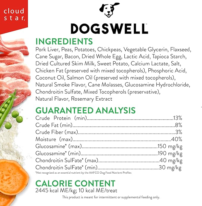 DOGSWELL Hip & Joint Soft & Chewy Dog Treats, Bacon, 14 oz. Bag