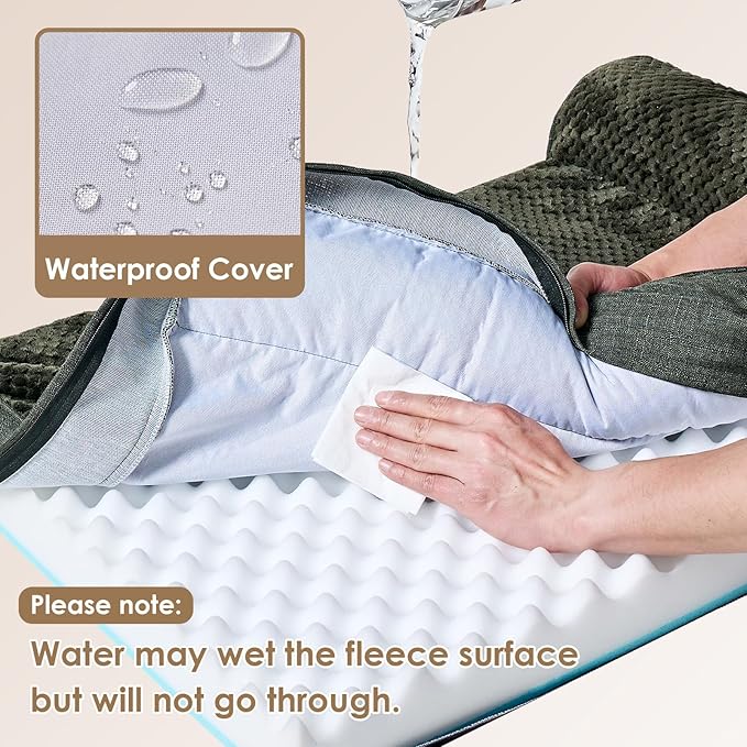 EHEYCIGA Memory Foam Dog Bed Large Sized Dogs, Waterproof Dog Bed Orthopedic with Washable Removable Cover, Non-Slip Pet Bed Couch, 36x27x6 Inches, Dark Green