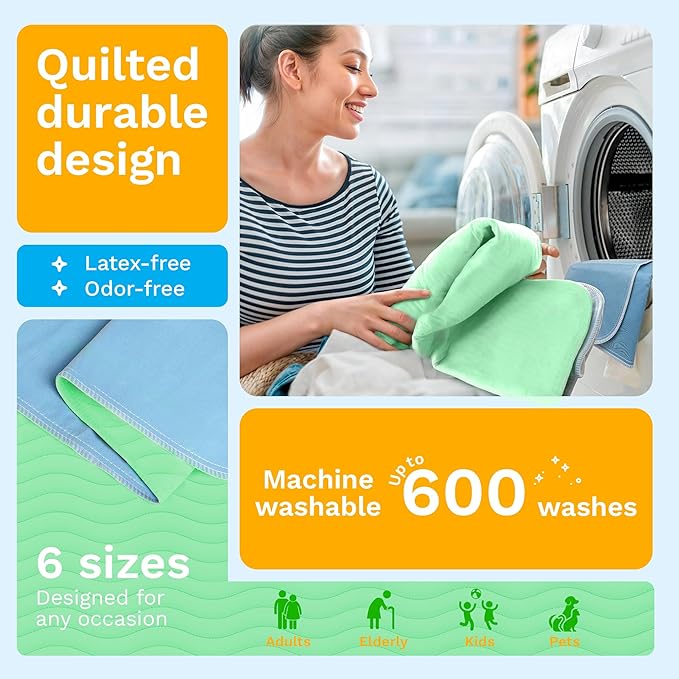 GREEN LIFESTYLE® Washable Underpads - Heavy Absorbency Reusable Bedwetting Incontinence Pads for Kids, Adults, Elderly, and Pets - Toddler Mattress Pads for Bed, Sofa, Floor (Pack of 2 - 48x48)