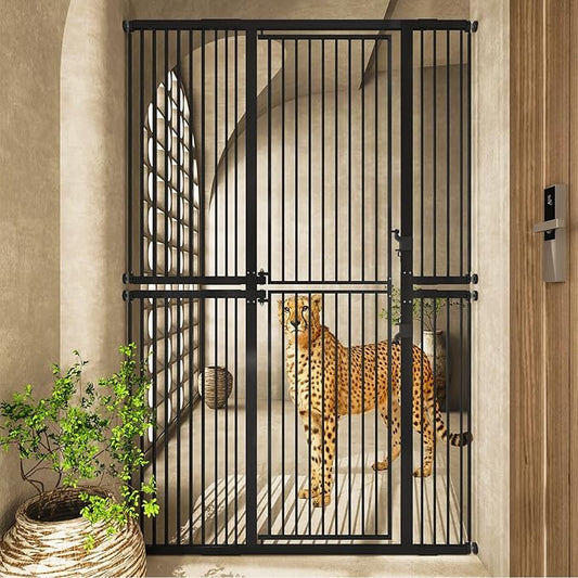 74.8" Extra Tall Cat Gate 27.9-47.2 Wide Pet gate for Doorway Pet Gate with Cat Doors NO Drilling Pressure Mount Kit for Cats and Dogs Indoor Doorways liveing Room Bedroom-Black