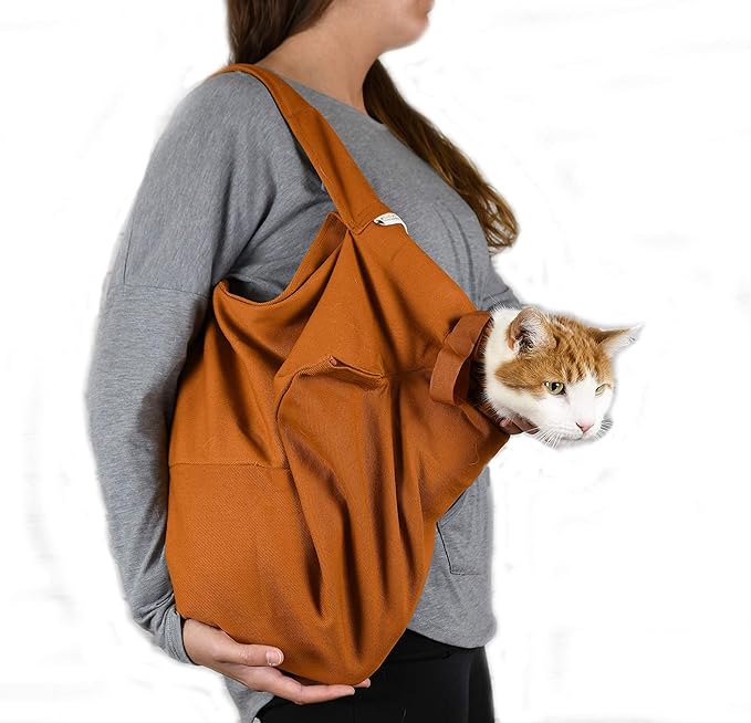 Cat-in-the-Bag Cozy Comfort Carrier - Extra Large Caramel Pet Carrier for Cat and Cat Restraint for Medication Administration, Nail Clipping, Travel, Vet Visits, and Dental Care
