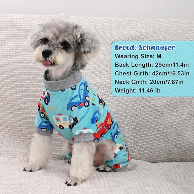 4 Pack Dog Pajamas Soft Lightweight Dog Recovery Suit Onesie Clothes for Small Medium Female Boys Girls Dogs Cats (XL (Back: 16",Chest: 20.8", Neck: 12"), Dinosaur,Jellyfish, Transportation,Shark)