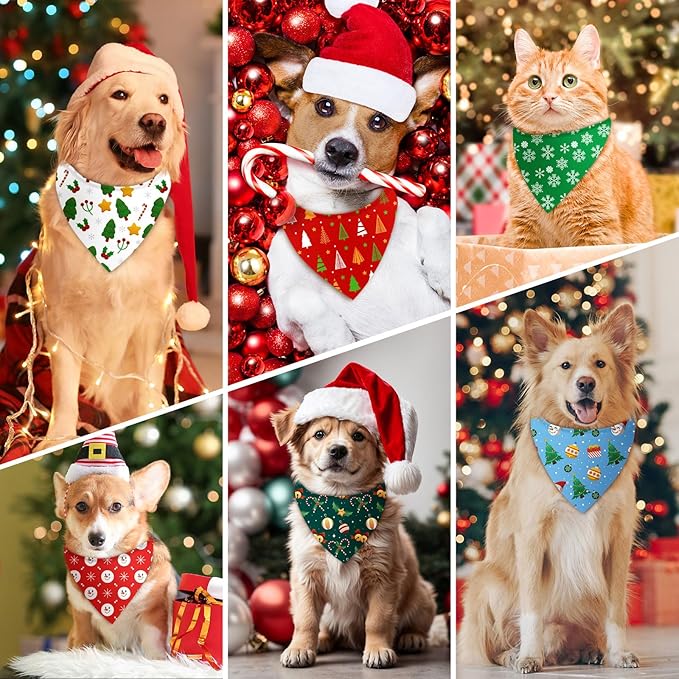240 Pcs Christmas Bandanas for Dogs Xmas Bandanas Bulk with Santa Snowflake Candy Cane Patterns Soft Bibs Adjustable Triangle Doggie Scarf for Small Medium Large Pet 25.6 x 17.7 x 17.7 Inch