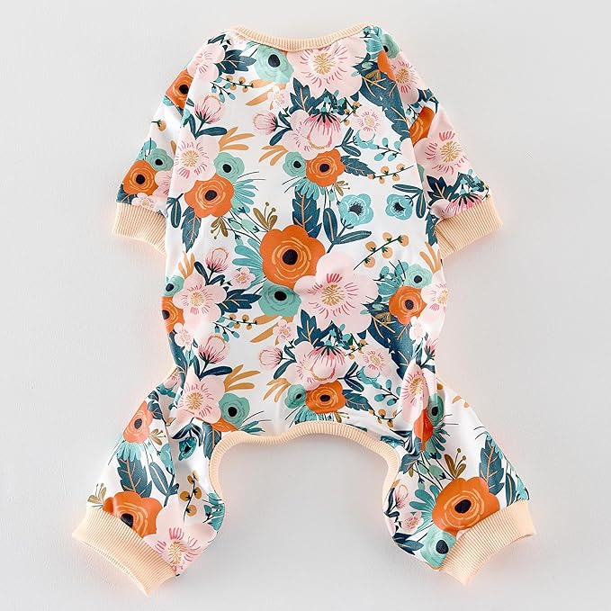 Dog Pajamas Onesie for Small & Medium Dogs - Polyester, Cozy, Wrinkle-Resistant Four-Legged Apparel (Floral, Large)