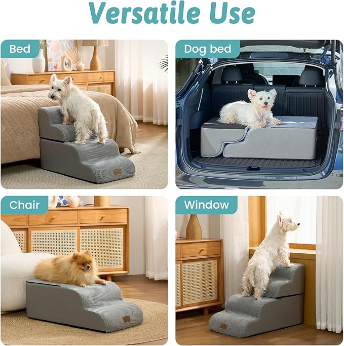 Dog Stairs for Small Dogs 19.7" H, Detachable Dog Step for Puppy or Older Cat, Ramp for Bed, Sofa, Couch or Chair, Ladder with High Density Foam, 15.7x28.3x19.7 inch, 4 Step, Grey