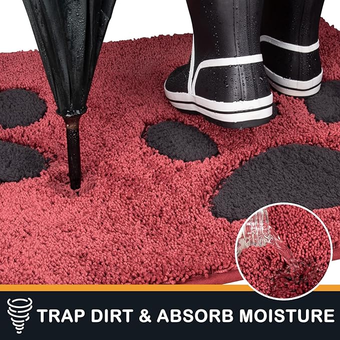 PURRUGS Dirt Trapping Door Mat 33.5" x 59", Non-Skid/Slip Machine Washable Microfiber Entryway Rug, Dog Doormat, Super Absorbent Welcome Mat for Muddy Wet Shoes and Paws, Burgundy Red