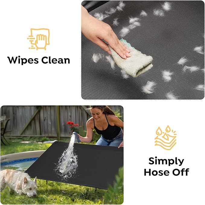 Veehoo Outdoor Elevated Dog Bed for Small Dogs, Cooling Raised Dog Cots Beds Training Platform Off Ground Hammock with Breathable Mesh, No-Slip Feet, 22"x17", Beige Coffee