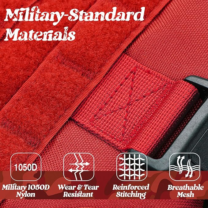 rabbitgoo Tactical Dog Harness Medium Sized, Heavy Duty Pet Harness with Handle, No-Pull Service Vest Medium Breed, Adjustable Military Dog Vest for Training Hunting Walking, Red, M