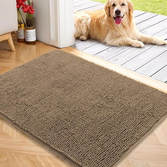 OLANLY Dog Door Mat for Muddy Paws 40x32, Absorbs Moisture and Dirt, Absorbent Non-Slip Washable Doormat, Quick Dry Chenille Mud Mat for Dogs, Entry Indoor Entryway Carpet for Inside Floor, Tan