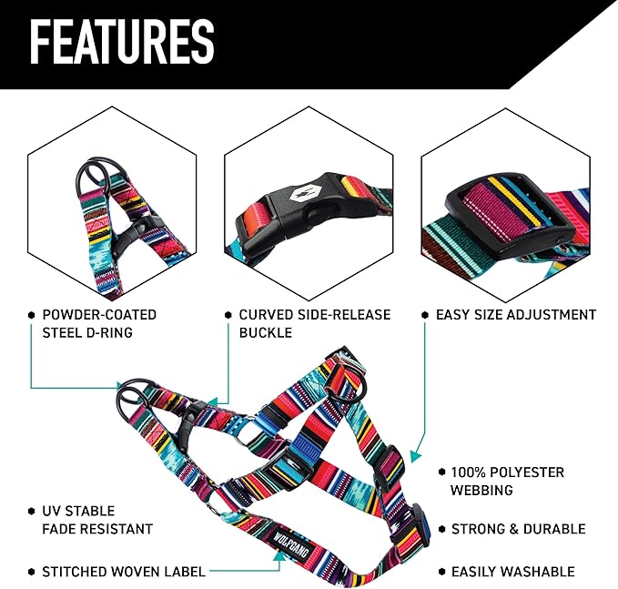 Wolfgang Heavy Duty Adjustable Dog Harness, Pull-Tested to Over 800 lbs for Walking & Training, Quetzal Print, Extra Large