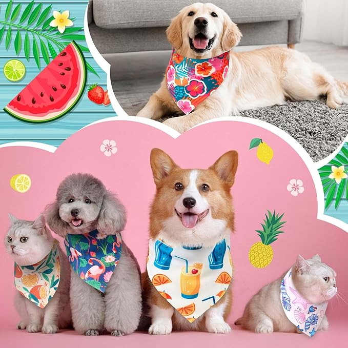 Sanwuta 120 Pcs Dog Bandana Bulk Scarf Washable Dogs Bibs Adjustable Kerchief Pet Bandana for Small and Large Party Pet Hawaii Beach Handkerchief Scarf Accessories(Summer)