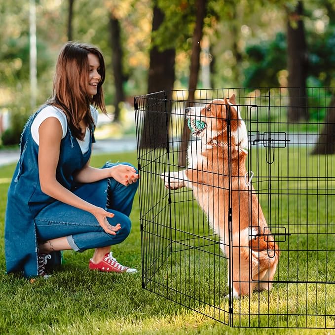VEVOR Dog Playpen, 8 Pcs 30" H x 24" W Panels Foldable Metal Pet Exercise Pen, Dog Fence Indoor and Outdoor Pen with Door, Bottom Pad and Top Cover, Pet Playpen for Dogs, Cats, Other Small Animals