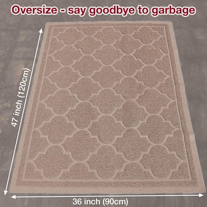Cat Litter Mat Litter Trapping Mat, Non-Slip, Less Waste Cat Litter Box Mat,Door mats, Entrance mats，Waterproof, Anti Slip, and pet Urine Resistant，47" x 36" Champagne Color