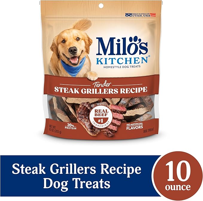 Milo's Kitchen Homestyle Dog Treats, Steak Grillers, 10 Ounce, High Protein, No Artificial Flavors