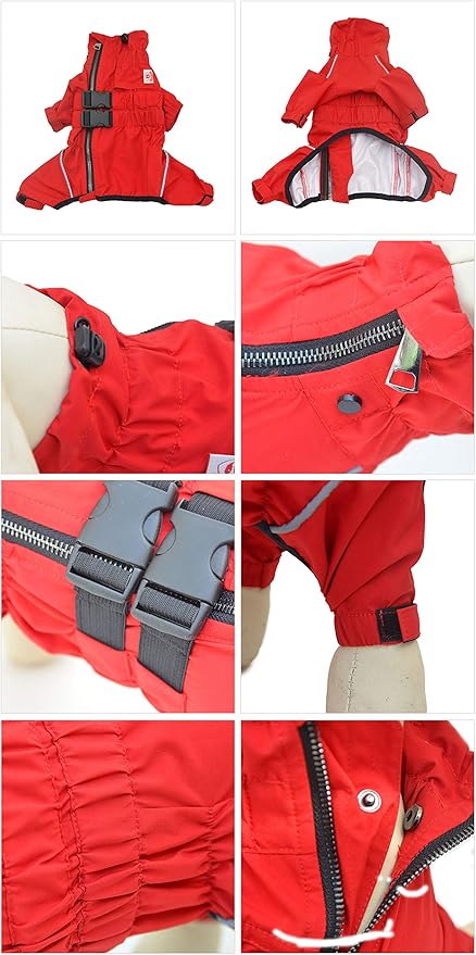 Dogs Waterproof Jacket, Lightweight Waterproof Jacket Reflective Safety Dog Raincoat Windproof Snow-Proof Dog Vest for Pugs English French Bulldog American Pit Bull Red B-L