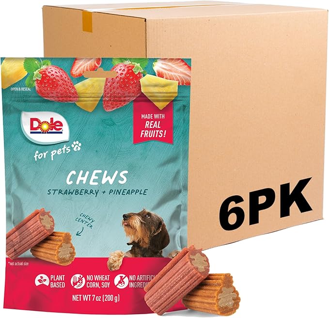 Dole for Pets Freshly Fetched Dog Chews, Strawberry & Pineapple Flavor Dog Treats | Flavored with Real Fruits, No Wheat, Corn, Soy, Artificial Flavors, Colors, or Preservatives, 7 Ounce - 6 Pack