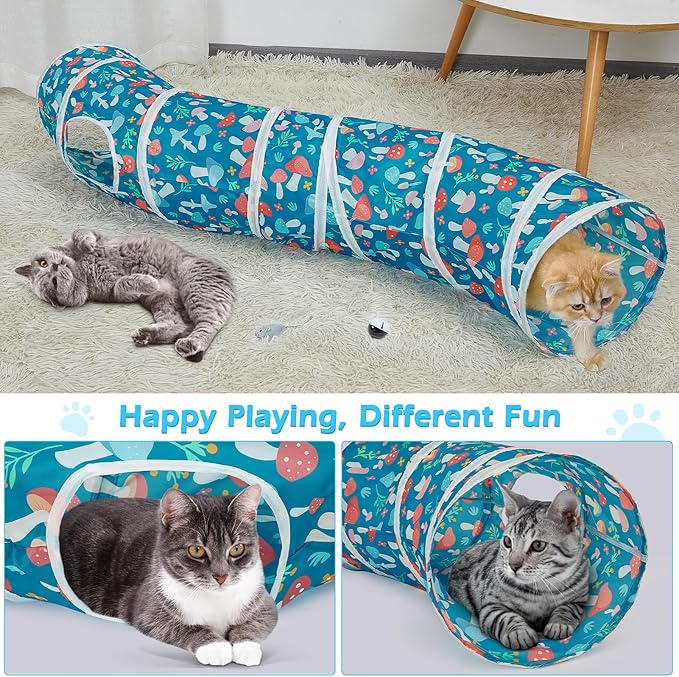 Glittme Cat Tunnel, Cat Tunnels for Indoor Cats, S-Shape Cats Cave with Cat Toys, Foldable Cat Tubes and Tunnels for Cats, Rabbit, Puppy, Guinea Pig