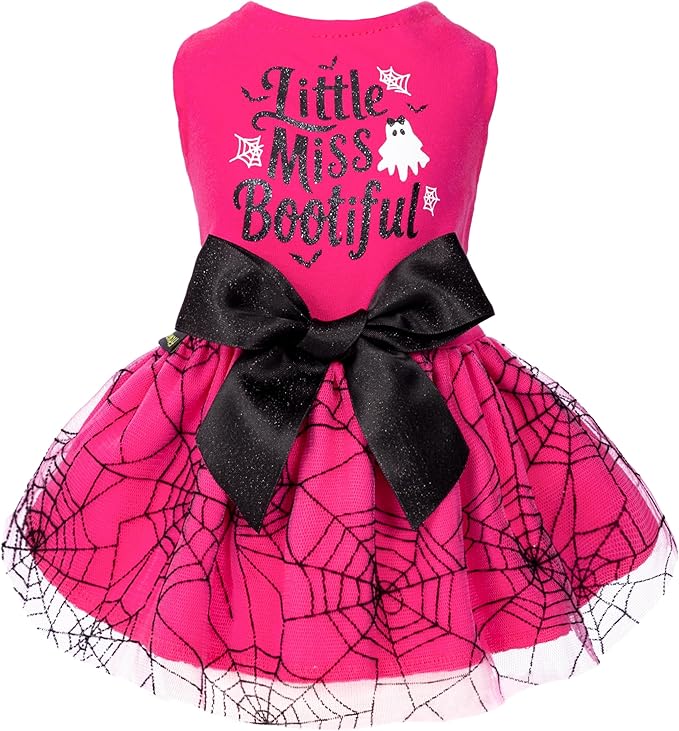 Fitwarm Little Miss Bootiful Halloween Dog Dress, Funny Costumes for Small Dogs Girl, Pet Outfit, Black, Hot Pink, XXS