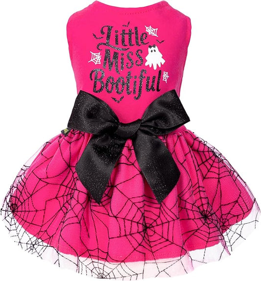 Fitwarm Little Miss Bootiful Halloween Dog Dress, Funny Costumes for Small Dogs Girl, Pet Outfit, Black, Hot Pink, XXS