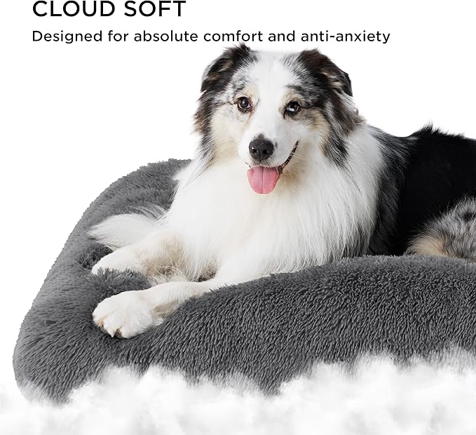 Bedsure Washable Large Dog Bed for Crate, Faux Fur Dog Crate Pad for Large Breed, Plush Soft Comfort Dogs Sleeping Mat, Anti-Slip Pet Kennel Pad, 35" x 23", Dark Grey