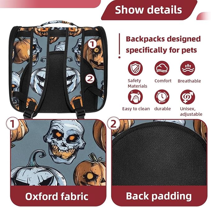 Pumpkin Helloween5 Pet Cat Backpack Carrier for Kitty Small Dog, Ventilated Pet Carrier Bag for Car, Walking, Hiking, Outdoors