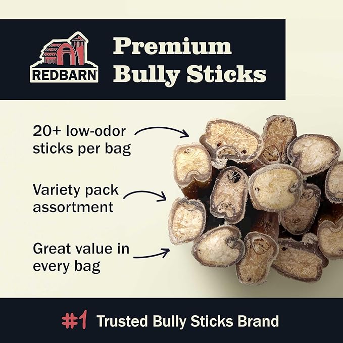 Redbarn Pet Products All Natural 4-5" Bully Sticks for Small & Medium Dogs - Healthy Long Lasting Chews Variety Party Pack - 100% Beef Single Ingredient Low Odor Rawhide Free - Bag, 12oz