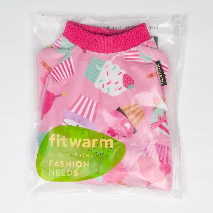 Fitwarm Cupcake Dog Pajamas, Birthday Outfit for Small Dogs Girl, Cozy Pet Onesie with Feet, Pink, Small