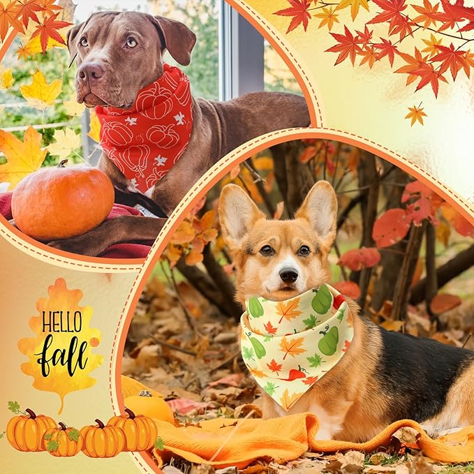 Weewooday 50 Pcs Thanksgiving Fall Dog Bandanas Bulk Pumpkin Maple Leaves Autumn Bandanas for Bibs Adjustable Scarf for Small Medium Large Pets Cats Costume(Leaves Pattern, 31.5 x 21.7 X21.7 Inch)