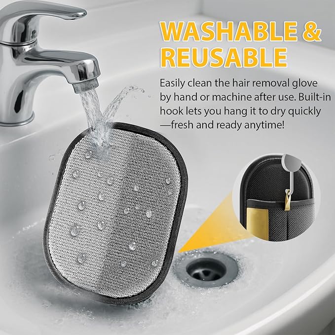 2 Pack Electrostatic Pet Hair Removal Gloves, The Magic Brush Pet Hair Remover Glove for Cats & Dogs, Massage Grooming & Hair Remover, Reusable Hair Removal Tool for Couch, Carpet, Car Seat & Clothing