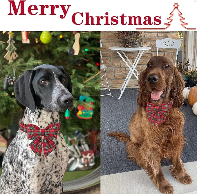 Unique style paws Christmas Dog Collar with Bow Tie Scottish Plaid Puppy Collar for Small Medium Large Dogs as Holiday Autumn Winter Gifts-S