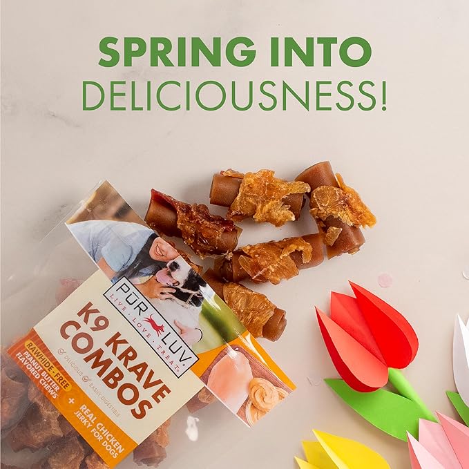 Dog Treats, K9 Kraves Combo Rawhide Free Bone Dog Treat, Peanut Butter and Chicken Flavor, Made with Real Peanut Butter and Chicken, 20 Count, Easily Digestible, Long-Lasting, High Protein