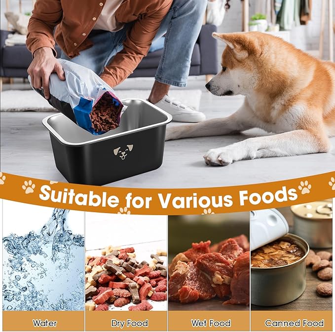 Sweetude 4 Pcs Stainless Steel Dog Bowls Bulk High Capacity Metal Dogs Food and Water Bowls for Large Dogs Pets(Black,2.64 Gallon)