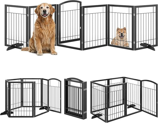 Vantas Folding Pet Gate 144" Wide, 30" Tall No-Assembly Metal Dog Gate, Freestanding Wire Pet Gate, Pet Puppy Safety Fence, Extra Wide with 2PCS Support - Black