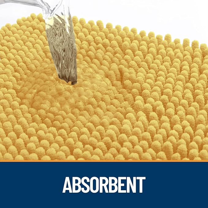 OLANLY Dog Door Mat for Muddy Paws 36x24, Paw Print Design, Absorbs Moisture and Dirt, Absorbent Non-Slip Washable Doormat, Quick Dry Chenille Mud Mat for Dogs, Entry Indoor Entryway Carpet, Yellow