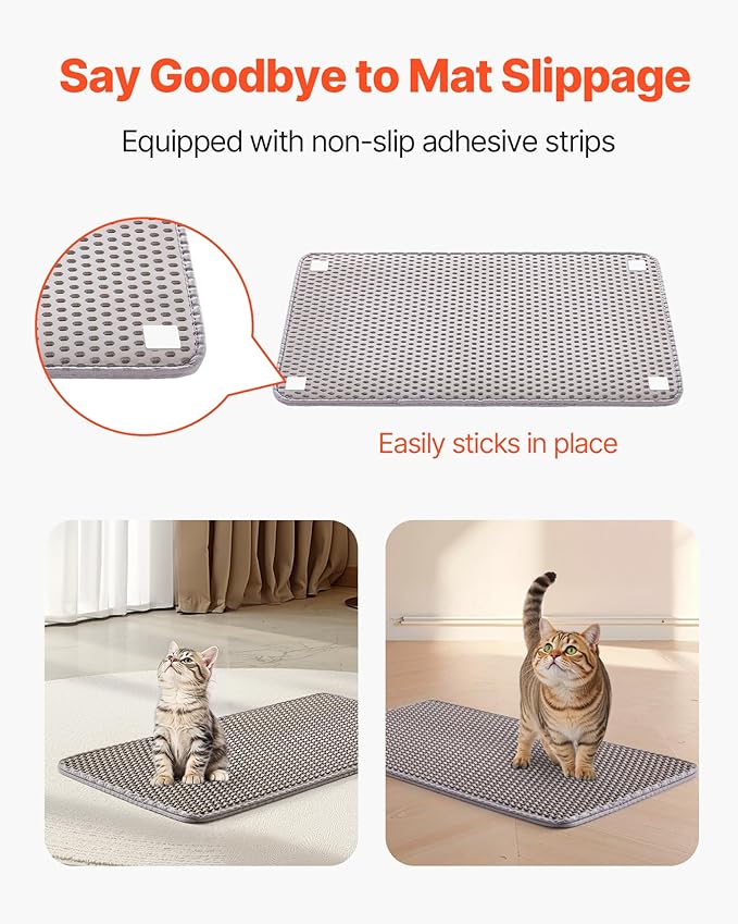 VEVOR Cat Litter Mat, 24 x 15 in, Double-Layer Litter Box Mat, Non-Slip & Urine-Proof Litter-Trapping Mats for Indoor Cats, Honeycomb Design, Soft on Paws, Washable Large Kitty Mats for Floor