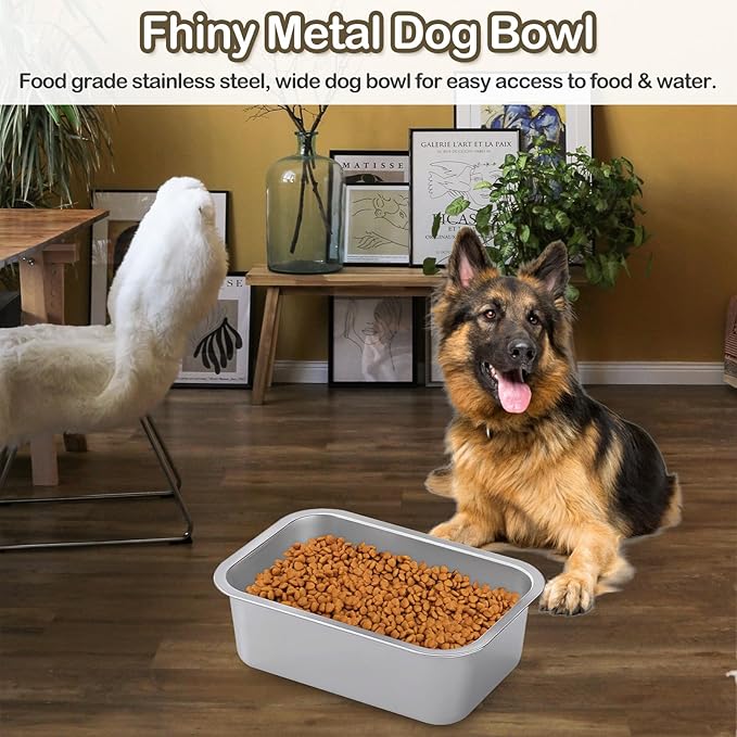Fhiny 3 PCS Stainless Steel Dog Bowl, 1.2 Gallon Capacity Metal Dog Food & Water Bowls for Medium, Large, X-Large Dogs Indoor & Outdoor Universal Dog Bowl Dishwasher Safe