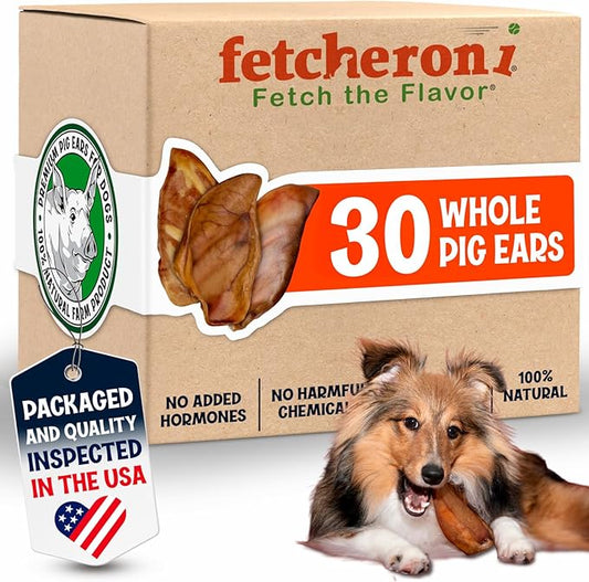 Whole Pig Ears for Dogs Large - 30 Pack Long Lasting Dog Chews – One Ingredient Delicious All Natural Flavor – Easy to Digest Dog Treats for Large Dogs - Great for Teeth and Gums