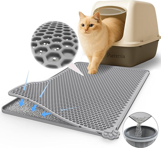Silicone Litter Box Mat 24"x15" (Keep Floor Clean)(Easy Clean)(Anti-Crease)(Built to Last)(Non-Slip)(Double Layer Detachable)(Soft on Paws)(Claw-Proof)