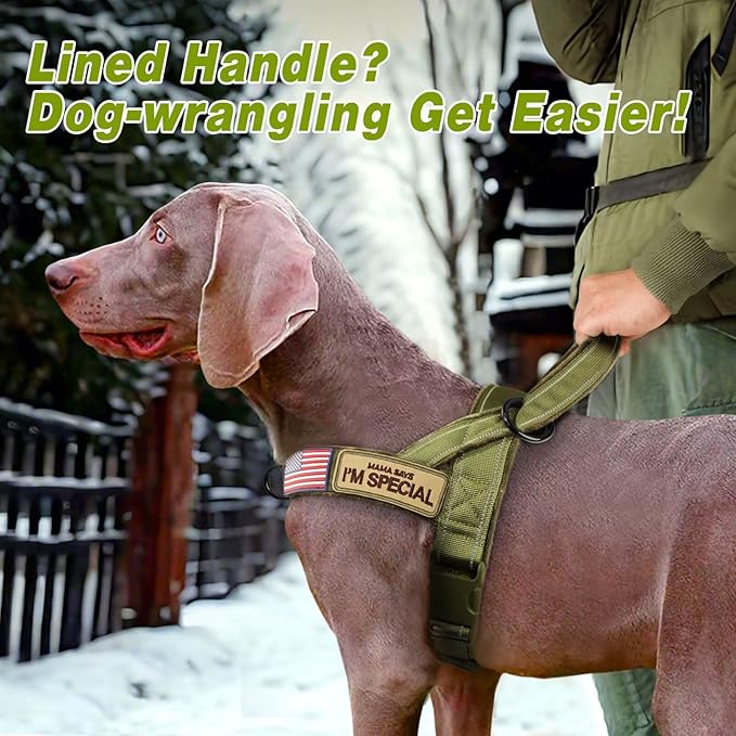 Forestpaw No Pull Dog Harness with Large Handle,Slip on Reflective Vest with Quick Release Buckle,Comfortable Flannel Lining for Medium Large Dogs Walking Training (Includes 3 Patches),Green M