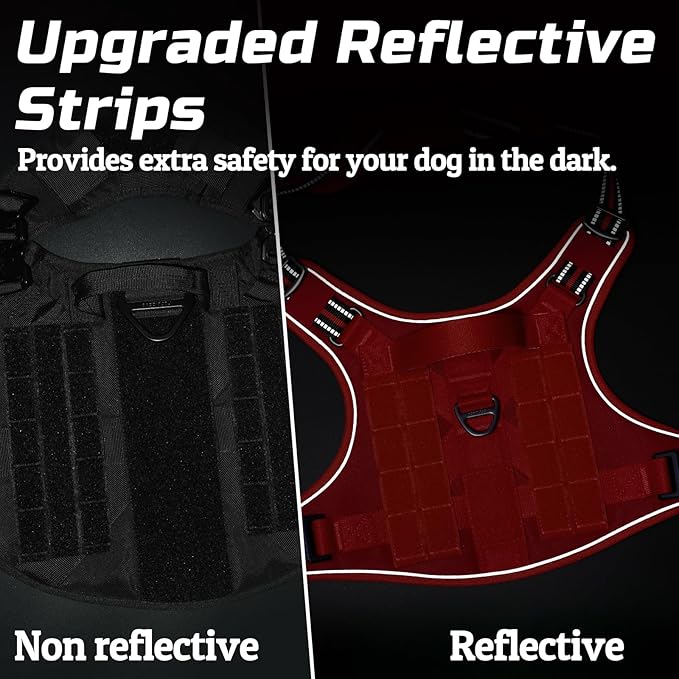 rabbitgoo Tactical Dog Harness for Large Dogs, No Pull Military Service Vest with Handle & Molle, Easy Control for Training Walking, Adjustable Reflective Straps, Red, L
