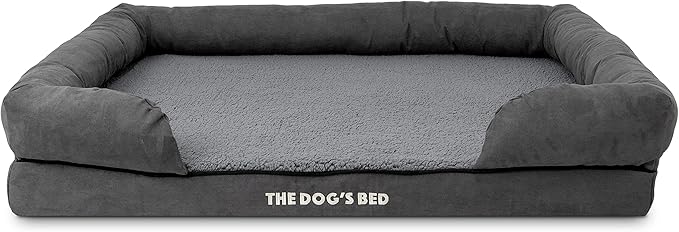 The Dog’s Bed, XL Grey Plush,Solid Memory Foam, Pain Relief: Arthritis, Hip & Elbow Dysplasia, Post Surgery, Lameness, Supportive, Calming, Waterproof Washable Cover