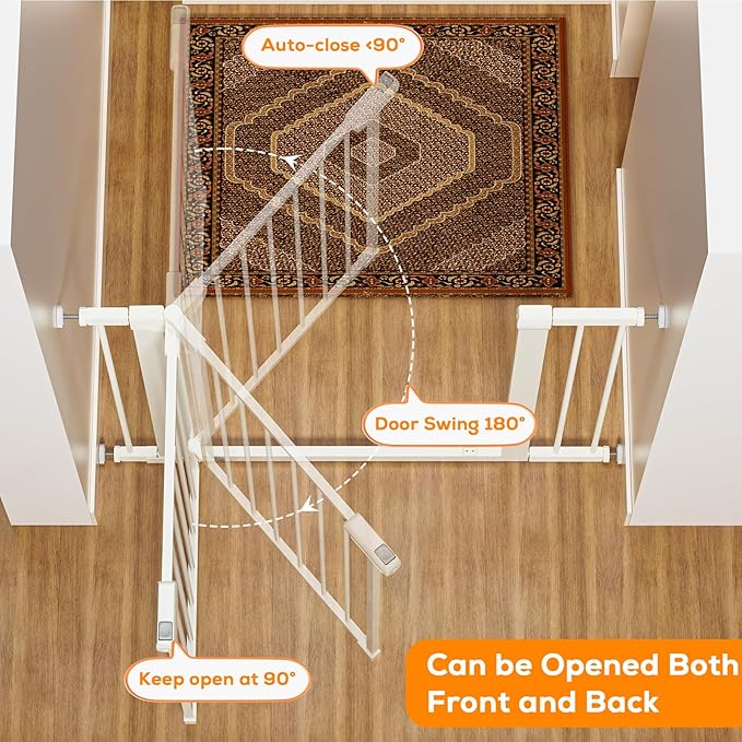 29.5-40.6" Baby Gate for Stairs, Baby Safety Essentials, Auto Close Gate for Doorways, Easy Install Pressure Mounted Dog Gate Indoor, Pet Gates for Dogs, White