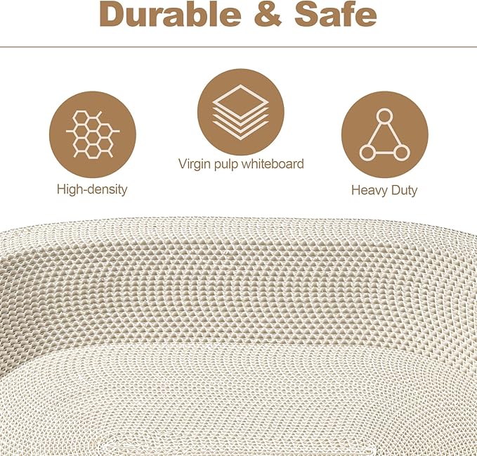 23.43"x16.9" Huge Cat Scratcher Bowl Heavy-Duty White Cardboard Cat Scratcher Bed - Durable Oval Scratching Pad & Lounge Bed with Bonus Mini Scratching Board(White)