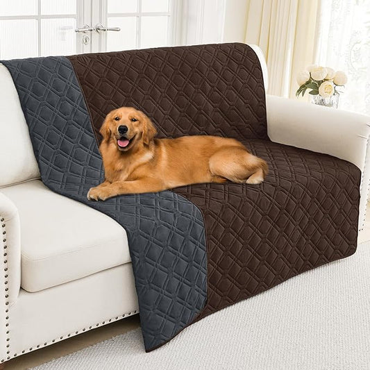 Smiry Waterproof Dog Blanket, 52x82 Inch Soft Pet Bed Cover Reversible, Washable Sofa Couch Furniture Protector for Small Medium Large Dog Puppy Cat, Chocolate/Dark Grey