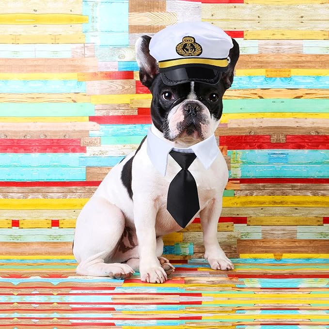 Yewong Pet Captain Costume Set Dog Cat Sea Sailor Hat with Pet Necktie/Bowtie for Cat Puppy Navy Halloween Cosplay Party Supplies Photo Props (Necktie Set-5)