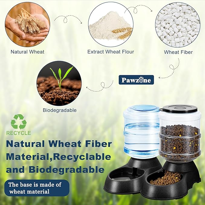 2 Pack Automatic Cat Feeder and Water Dispenser in Set Pet Food Bowl for Small Medium Dog Pets Puppy Kitten Big Capacity 1 Gallon x 2 (Dark Black)