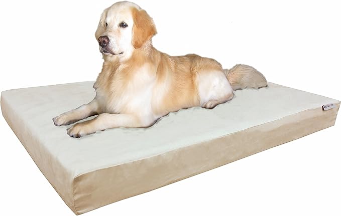 Dogbed4less Orthopedic Memory Foam Dog Bed for Large Dog, Waterproof Liner and Durable Pet Bed Cover, Gel Cooling XXL 55X37X4 Pad, Micro Suede in Khaki