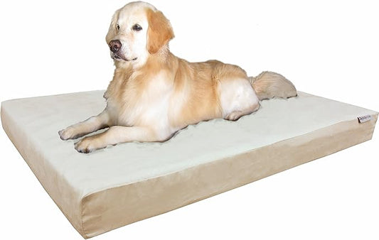 Dogbed4less Orthopedic Memory Foam Dog Bed for Large Dog, Waterproof Liner and Durable Pet Bed Cover, Gel Cooling XXL 55X37X4 Pad, Micro Suede in Khaki