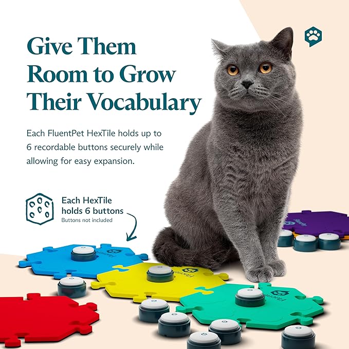FluentPet HexTile - Blue | Accessory Dog and Cat Button Learning Kits | Can Hold Up to 6 Buttons | Soft, Durable, and Non-Slip | Gift for Pet Lovers | Comes in 12 Colors